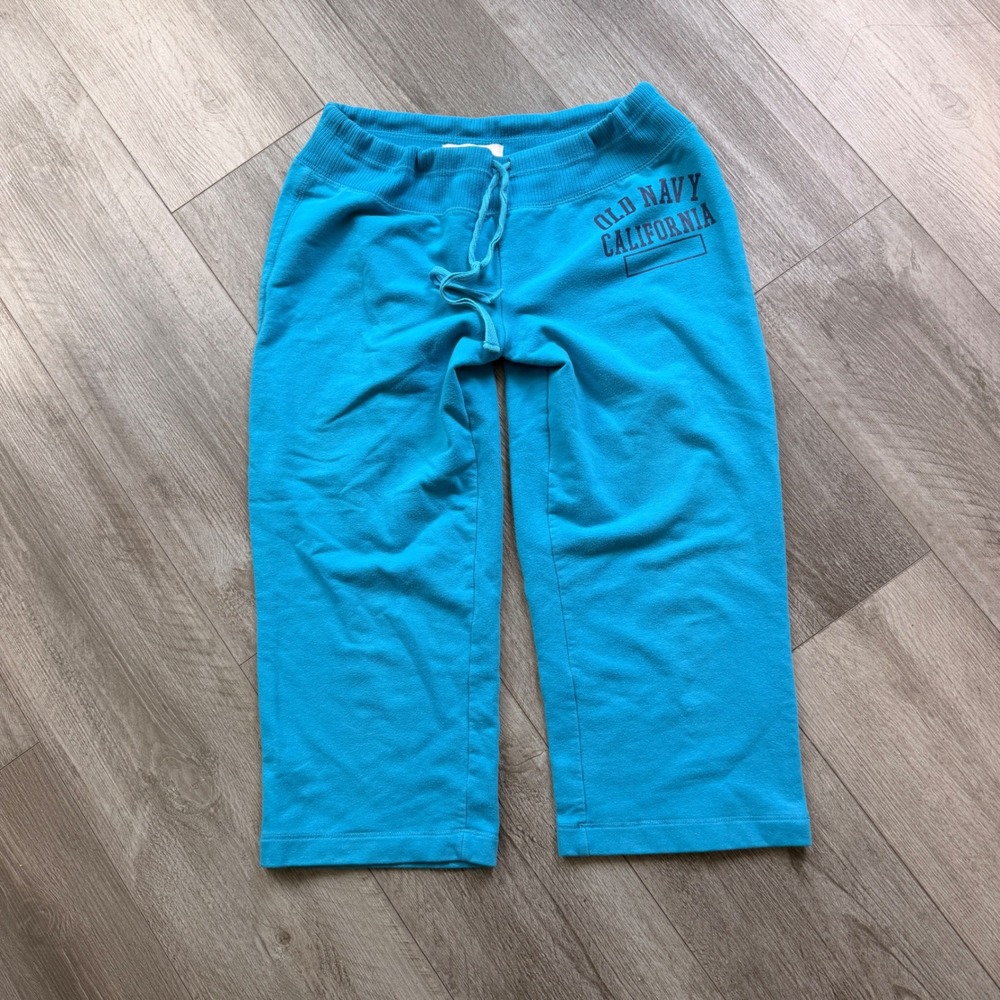 Old Navy California Womens M Blue Capri Sweatpants Drawstring Crop Lounge Y2K